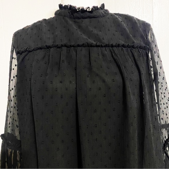 JAPNA ~ Black Ruffled Trim Dress W/Mock Neck & Sheer Balloon Sleeves Size Large - Picture 2 of 8